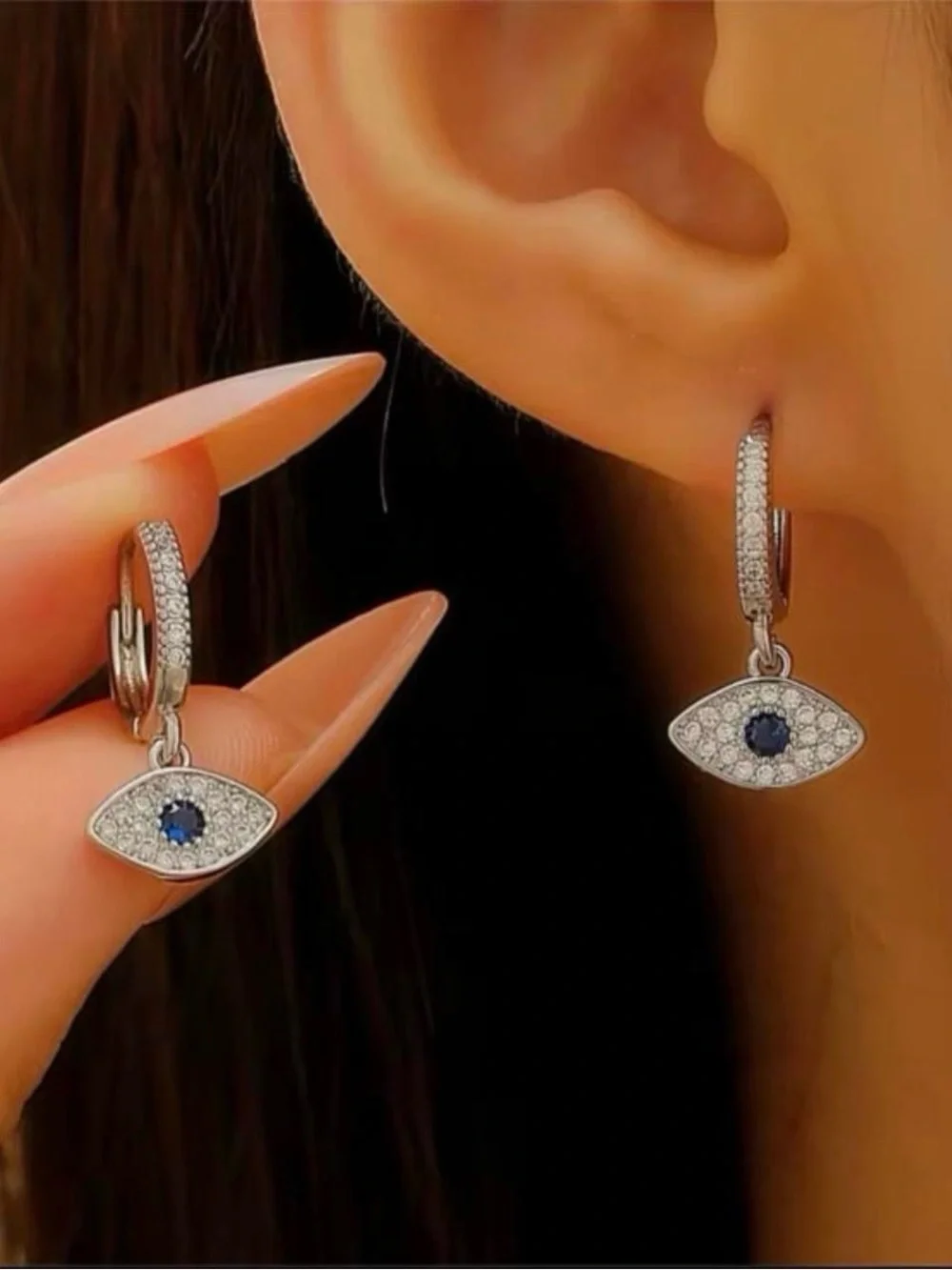 Evil Eye Silver Earrings For Women Stainless Steel Earrings -Makes a Great Gift
